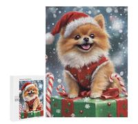 Puzzles pour Adultes Christmas Pomeranian Dog Decor Puzzle pour Adolescents Améliore La Mémoire Difficile Et Stimulant Idéal comme Cadeau 500 PCS