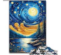Puzzles pour Adultes Ciel Nocturne Van Gogh 1000 pièces, Jeu Stimulant et Familial avec Affiche et fiche de Questions-réponses 26x38cm