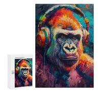 Puzzles pour Adultes Colorful Gorilla with Headphones Art Print Puzzles pour Adolescents : Améliorent La Mémoire. Chaque Pièce Est Unique - Jouets Et Jeux Éducatifs 300 PCS