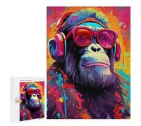 Puzzles pour Adultes Colorful Monkey Headphones Sunglasses Art Print-1 Puzzle pour Adolescents Améliore La Mémoire Difficile Et Stimulant Idéal comme Cadeau 500 PCS