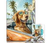 Puzzles pour Adultes : Conduire Un Golden Retriever, 1 000 pièces, pour Adultes et Adolescents, pièces entièrement emboîtables et de Formes aléatoires, 50x75cm
