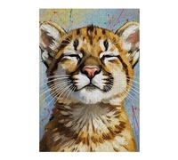 Puzzles pour Adultes Content Cougar Cub Portrait Painting Casse-têtes pour Adolescents, Jeux De Réflexion, Analyse Et Logique, Cadeaux pour Amis Et Famille 38x26cm/1000pcs