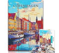 Puzzles pour Adultes Copenhague Danemark Voyage 1000 pièces Difficile, Jouets éducatifs et éducatifs Jeux de Famille Cadeaux pour Amis et Famille 75x50cm
