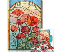 Puzzles pour Adultes Coquelicots en vitrail Puzzle Adulte Jeu Familial Anti-Stress Défi Difficile Convient aux Couples 26x38cm