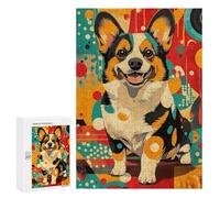 Puzzles pour Adultes Corgi in Retro Style Welsh Corgi Art Print - Vibrant and Abstract Dog Decor Puzzle pour Adultes - Jouets Anti-Stress - Une Œuvre d'art - Difficile Et Stimulant 300 PCS