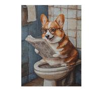Puzzles pour Adultes Corgi Reading Newspaper on Toilet Puzzles Jeux Relaxants Découpe De Précision Cadeaux pour Les Amis Et La Famille 1000pcs(52x38cm)