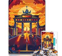 Puzzles pour Adultes Coucher de Soleil à la Porte de Berlin Puzzles pour Adolescents, Jeu Familial Anti-Stress Défi Difficile Cadeaux du Père Noël Secret 26x38cm