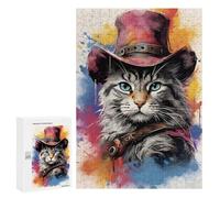 Puzzles pour Adultes Cowboy Cat in A Hat Puzzle pour Adultes - Jouets Anti-Stress - Une Œuvre d'art - Difficile Et Stimulant 300 PCS