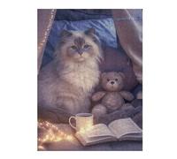 Puzzles pour Adultes Cozy Cat Reading Nook Puzzles Jeux Relaxants Découpe De Précision Cadeaux pour Les Amis Et La Famille 1000pcs(52x38cm)
