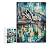Puzzles pour Adultes Cubist Sydney Skyline with Opera House and Harbour Bridge Puzzle : Jeu Manuel Amusant Et Humoristique, Cadeau d'anniversaire, Cadeaux, 500 PCS