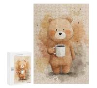 Puzzles pour Adultes Cute Bear with Coffee Puzzle : Jeu Manuel Amusant Et Humoristique, Cadeau d'anniversaire, Cadeaux, 300 PCS
