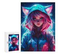 Puzzles pour Adultes Cute Cat Girls Neon Puzzles Anti-Stress pour Adultes - Décoration Parfaite - Difficile Et Stimulant 300 PCS