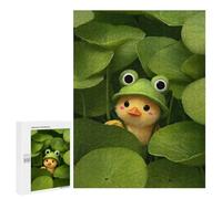 Puzzles pour Adultes Cute Chick with Frog Hat in Lilypads Puzzle pour Adultes, Jeu Familial, Défi Difficile, Cadeaux pour Les Amis Et La Famille 500 PCS