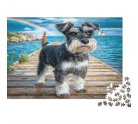 Puzzles pour Adultes Cute Pet Dog, Schnauzer sur Un Quai Jeux Éducatifs pour Toute la Famille Femmes 38x26cm/1000pcs