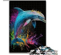 Puzzles pour Adultes Dauphins colorés 1000 pièces, Jouets éducatifs et éducatifs, Jeux familiaux avec Affiche et fiche de Questions Assorties 50x75cm