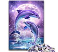 Puzzles pour Adultes Dauphins sous la Lune Aidez Le Cerveau à exercer Jouets addictifs pour cultiver la Patience Convient aux Couples 50x75cm
