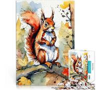 Puzzles pour Adultes de 1000 pièces Aquarelle d'écureuil Roux pour Le Jeu éducatif Challenge Toy Bon Cadeau 52x38cm