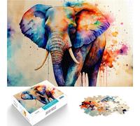 Puzzles pour Adultes de 1000 pièces Aquarelle d'éléphant coloré Défi Difficile pour soulager Le Stress Bon Cadeau 52x38cm