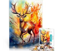 Puzzles pour Adultes de 1000 pièces Aquarelles de Cerfs en feu pour Le Jeu éducatif Challenge Toy Décoration Parfaite 38x26cm