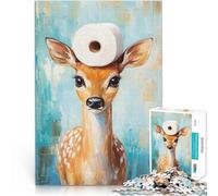 Puzzles pour Adultes de 1000 pièces Cerf avec Chapeau en Papier Toilette Jeu de Quiz Décoration d'intérieur et Cadeaux Uniques 38x26cm