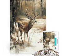 Puzzles pour Adultes de 1000 pièces Cerf de Virginie dans Les Bois en Hiver Jeu Stimulant Cadeau d'œuvre d'art 38x26cm