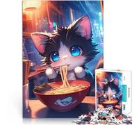 Puzzles pour Adultes de 1000 pièces Chat d'anime Mangeant des Ramen Analyse et logique Liste de souhaits avec Le Père Noël 52x38cm