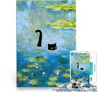 Puzzles pour Adultes de 1000 pièces Chat Noir dans Un étang d'été Analyse et logique est idéal comme Cadeau pour Toute la Famille 38x26cm