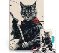 Puzzles pour Adultes de 1000 pièces Chat samouraï Style Japonais pour Le Jeu éducatif Challenge Toy Une œuvre d'art 38x26cm