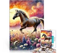 Puzzles pour Adultes de 1000 pièces Cheval Courant à Travers Un Champ Défi Difficile Renforcer l'amour Entre Les Couples 75x50cm