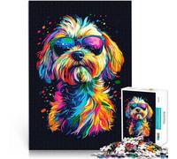 Puzzles pour Adultes de 1000 pièces Chien coloré avec des Lunettes de Soleil Jeu Pratique Collection d'artistes, Beaux-Arts 75x50cm