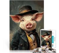 Puzzles pour Adultes de 1000 pièces Cochon dans Un Chapeau Haut de Forme Jeux de détente est idéal comme Cadeau pour Toute la Famille 38x26cm