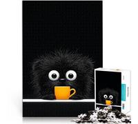 Puzzles pour Adultes de 1000 pièces Créature à Fourrure Noire avec Une Tasse Jeux Amusants Améliorer la mémoire 38x26cm