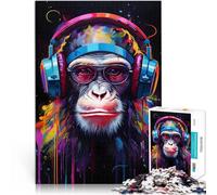 Puzzles pour Adultes de 1000 pièces DJ Monkey avec Casque Jouets de Jeu pour Cadeau Familial Une œuvre d'art 52x38cm