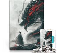 Puzzles pour Adultes de 1000 pièces Dragon samouraï Japonais Jouets de Jeu pour Cadeau Familial Décoration Parfaite 38x26cm