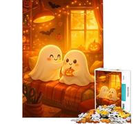 Puzzles pour Adultes de 1000 pièces Fantômes d'halloween Mignons dans Une Chambre Confortable Jeux éducatifs Jeux familiaux Défi Difficile Cadeaux de Père Noël Secret (Dimensions 38x52cm)
