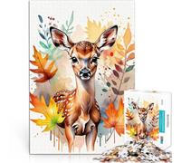 Puzzles pour Adultes de 1000 pièces Faon avec des Feuilles d'automne Jeu Pratique Chaque pièce est Unique - Jeu Familial Stimulant et Amusant 38x26cm