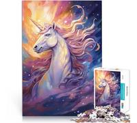 Puzzles pour Adultes de 1000 pièces Fée Licorne Jouets de Divertissement Familial avec des pièces de Formes aléatoires entièrement imbriquées 38x26cm
