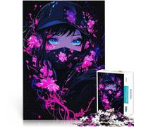 Puzzles pour Adultes de 1000 pièces Fille d'anime avec des Fleurs Coupe de précision avec Affiche et Feuille de Questions correspondantes 52x38cm