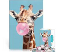 Puzzles pour Adultes de 1000 pièces Girafe soufflant du Chewing-Gum Jouets de Jeu Décoration Murale, Cadeaux Uniques pour Anniversaire et Noël 52x38cm