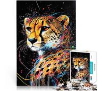 Puzzles pour Adultes de 1000 pièces Guépard dans l'art des éclaboussures Jeu de Quiz Car C'est Un pour Toute la Famille 75x50cm