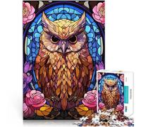 Puzzles pour Adultes de 1000 pièces Hibou Mignon en Verre Défi Difficile pour soulager Le Stress Cadeau Amusant 38x26cm