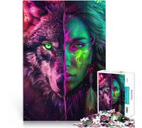 Puzzles pour Adultes de 1000 pièces Loup américain Vert néon Entraînez Votre Cerveau et Vos Mains Une œuvre d'art 50x70cm
