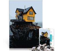 Puzzles pour Adultes de 1000 pièces Maison Jaune sur Une Falaise Jeu de Casse-tête avec des pièces de Formes aléatoires entièrement imbriquées 75x50cm