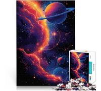 Puzzles pour Adultes de 1000 pièces Nébuleuse Cosmique avec planètes dans l'espace Extra-atmosphérique Illustration néon Galaxie défi éducatif Jeu de défi Unique 38x52cm
