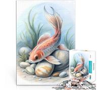Puzzles pour Adultes de 1000 pièces Peinture à l'aquarelle de Poisson Koi Jeux éducatifs avec Affiche et Feuille de Questions correspondantes 38x26cm