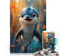 Puzzles pour Adultes de 1000 pièces Peinture de Dauphin Souriant Jouets à Faire soi-même Offrir en Cadeau à Toute la Famille 52x38cm