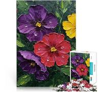 Puzzles pour Adultes de 1000 pièces Peinture de Fleurs vibrantes Analyse et logique avec Affiche et Feuille de Questions correspondantes 52x38cm