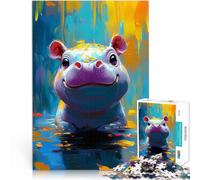 Puzzles pour Adultes de 1000 pièces Peinture d'hippopotame Souriant Soulagement du Stress Interaction Parent-Enfant 38x26cm
