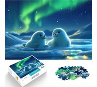 Puzzles pour Adultes de 1000 pièces Phoques Mignons sous Les aurores boréales Jeux éducatifs Bon Cadeau 38x26cm