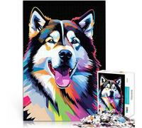 Puzzles pour Adultes de 1000 pièces Pop Art du Malamute d'Alaska Jeu de Casse-tête avec des pièces de Formes aléatoires entièrement imbriquées 52x38cm